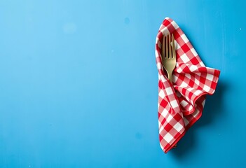 Obraz premium Classic blue toned concrete background with a folded checkered napkin, object, checkered