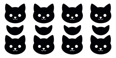 Charming cat head collection isolated on white background a set of cute kitten faces in cartoon style, ideal for graphic design and animalthemed projects with a playful vibe