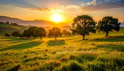 Obraz premium Sunrise over a grassy valley
