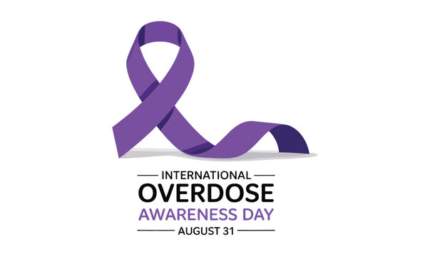 International Overdose Awareness Day illustration with purple ribbon and observance text “August 31” in clean layout for awareness and prevention