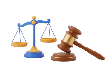 3D illustration of justice scale and judge gavel on light background, law and legal concept, Transparent PNG

