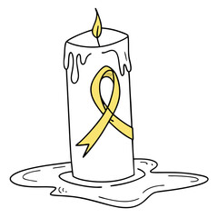 Candle with yellow ribbon isolated on white background for childhood cancer