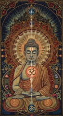 Obraz premium Meditating Buddha in a Detailed Mandala Spiritual Art