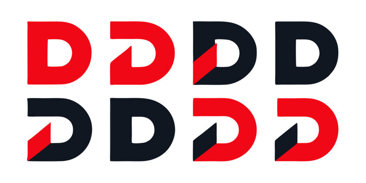 A striking collection of letter d logos isolated on white background, featuring a bold red and black color scheme and modern shapes, ideal for creating a strong brand identity