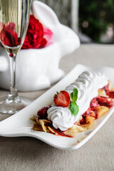 A Delightful and Delicious Dessert Featuring Fresh Strawberries and Creamy