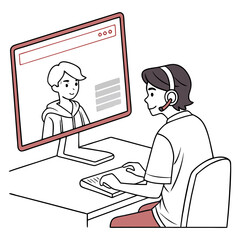 Man having a video call with a friend isolated on white background