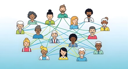Diverse global network of people connecting in modern digital world, fostering teamwork and collaboration, promoting social connections and inclusive community growth
