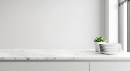Modern Minimalist Kitchen Counter with Ample Copy Space.