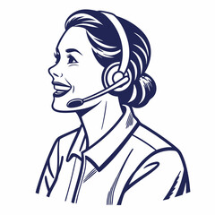 Smiling woman with headset on isolated on white background