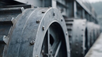 Close up view of dam gate mechanisms and technical details