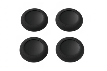 Four black joystick thumb grips on transparent background