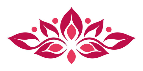 This is a stylized, symmetrical design in shades of pink and magenta against a white background. It resembles a blooming flower or a mandala. The design features multiple petal-like shapes and small c