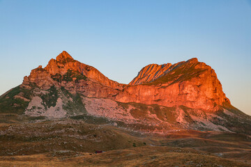 Scenic summer landscape of the Saddle of the Gods Mountains (2227m) in Durmitor National Park, Montenegro, Europe
