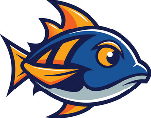 Aggressive blue and orange fish mascot