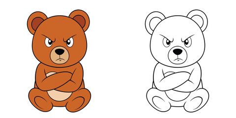 A grumpy bear named Grumpy Gruff sitting with arms crossed and a pouty face