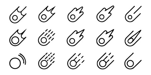 Collection of comet icons isolated on white background a set of celestial symbols for astronomy, space exploration, and science with graphic design elements and shapes