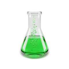Emerald Green Liquid in Erlenmeyer Flask: Science Experiment Visual isolated on transparent background