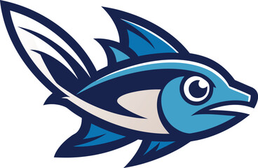 Stylized blue fish mascot with sharp fins and tail