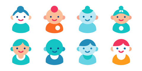 Obraz premium Cheerful and playful baby avatars isolated on white background a collection of cute and colorful icons representing happy children, perfect for graphic design and modern illustrations