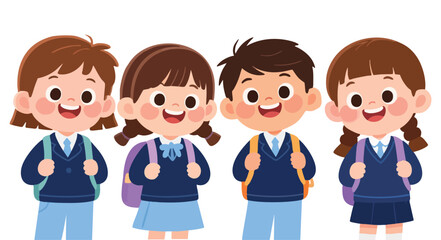 Cheerful students excited for learning and new friendships, ready for school with backpacks