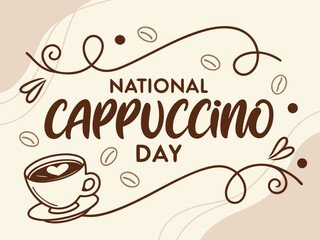 Celebrate National Cappuccino Day with Coffee Beans Swirls and a Cup of Cappuccino decorative