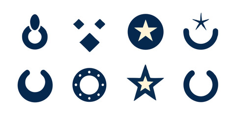 Collection of crescent and star icons isolated on white background a set of abstract and geometric designs for badges, logos, and symbols, perfect for adding a touch of elegance and sophistication
