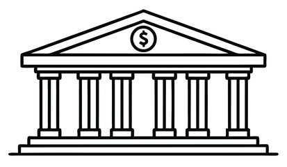 Classical bank building with columns and dollar symbol architecture