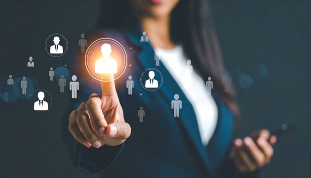 Young businesswoman choosing candidate in digital platform for recruitment process