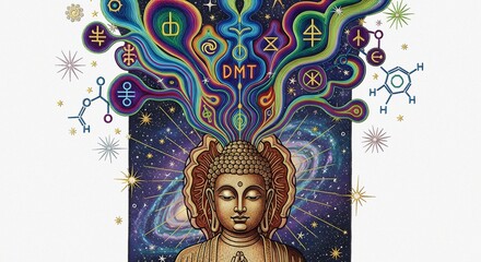 Obraz premium DMT-Inspired Buddha and Cosmic Consciousness