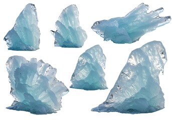 Multiple ice fragments and crystals, isolated on white background