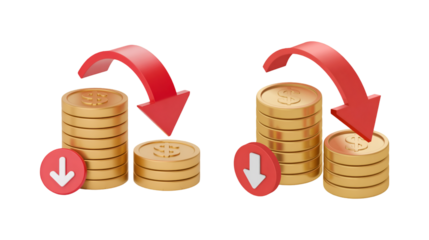 Falling Money Stacks Red Arrows Downward Trend Financial Decline