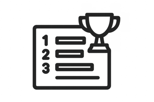 Checklist with trophy representing achieving goals and objectives on transparent background