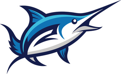 Dynamic blue marlin illustration with sharp fins and spear
