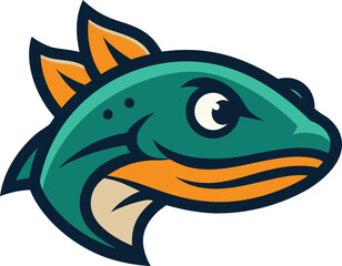 Stylized teal and orange fish mascot head