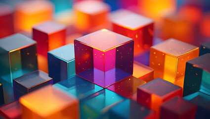 Obraz premium Abstract background with a colorful 3D cube illustration featuring a geometric design of red, green, and blue blocks