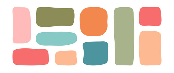 Text box irregular shape, kid doodle square, rectangle. Organic frame, cute deform border. Child geometric figure. Cartoon dialog bubble set, fun blob drawing isolated on white bg. Vector illustration