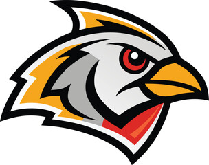 Aggressive hawk mascot head logo with red eye and yellow accents