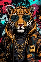 Daring leopard in fashionable clothes and glasses. Generative Ai