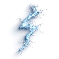 Electric lightning bolt with blue energy on white background
