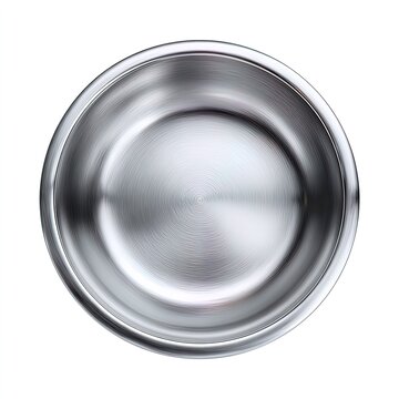 Shiny stainless steel bowl with circular pattern on a white background