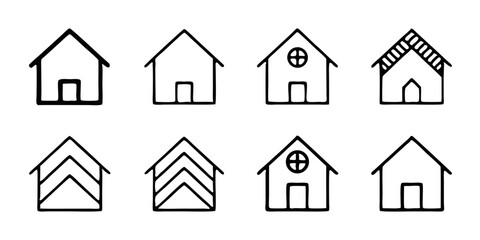 Fototapeta premium Collection of minimalist house icons isolated on white background simple outlines for real estate, architecture, and home design projects, perfect for logos and graphic elements