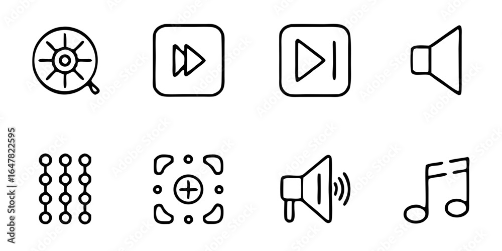 Wall mural set of simple line icons of media player controls isolated on white background collection of linear 