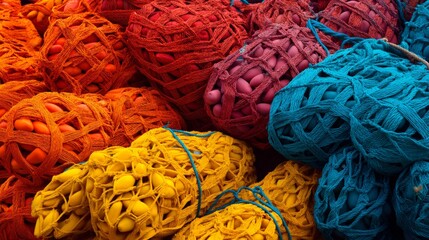 Bright colorful yarn balls for knitting and crafting inspiration in creative workspace