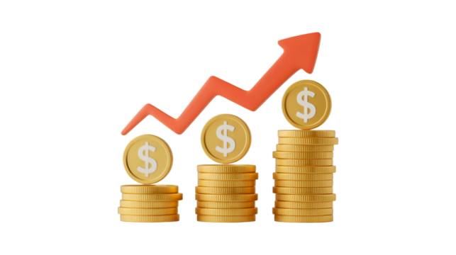 Growing Money Stacks Upward Trending Arrow Gold Coins Financial Success