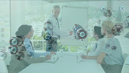 Presenter uncapping marker and initiating network overlay while sketching diagram for business team - Powered by Adobe