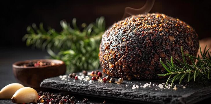 Haggis scottish food on the table with smoke
