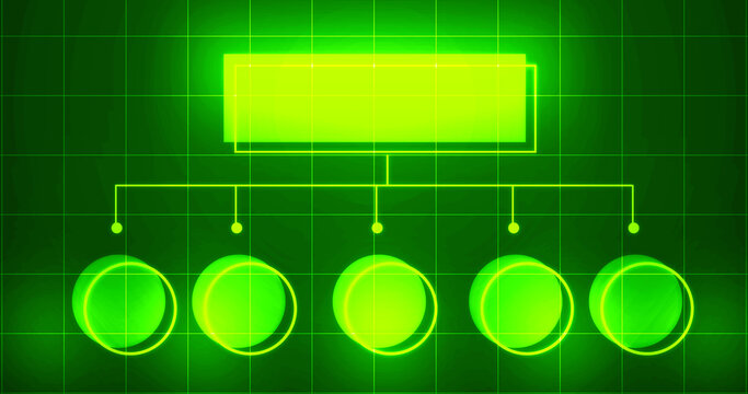 Infographic glowing hologram with empty space for text bg. Business hierarchy squares chart. Workflow flowchart algorithm display. Employee management scheme for organizations. Role assignment.