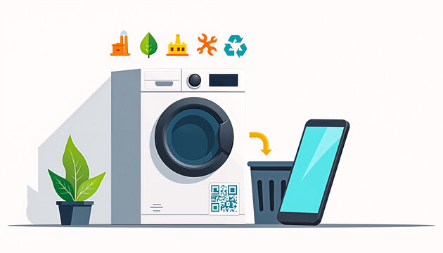 Digital Product Passport (DPP) for Washing Machine &ndash; QR Code Scan Showing Sustainability, Manufacturing, Repair, and Recycling Info