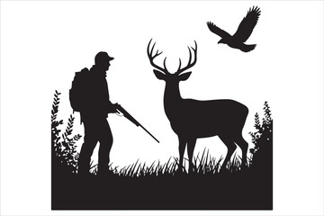 Deer Hunting Scene EPS | Dad and Son Hunting Silhouette | Hunter with Dog Vector File