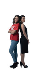 Fototapeta premium Two young women standing back to back isolated on transparent background
